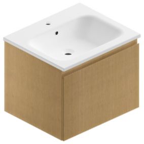 Meuble sous vasque suspendu placage chêne miel strié l.60 cm, Pura