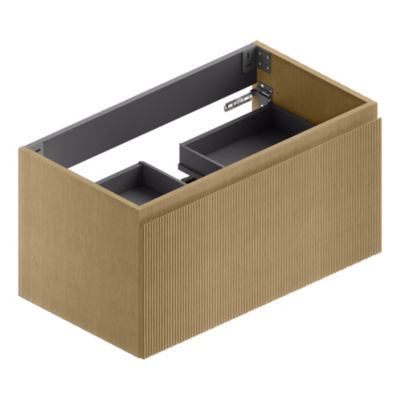 Meuble sous vasque suspendu placage chêne miel strié l.90 x H.46,5 x P.50,5 cm, évacuation centrale, Pura+