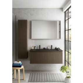 Meuble sous vasque suspendu placage noyer strié l.120 cm Pura