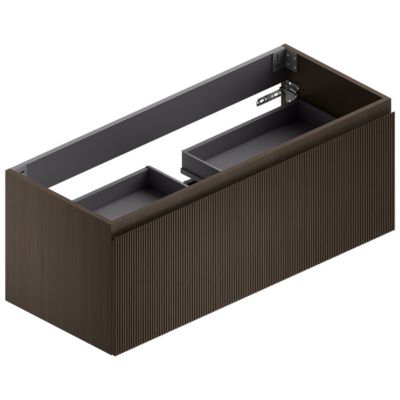 Meuble sous vasque suspendu placage noyer strié l.120 x H.46,5 x P.50,5 cm, évacuation centrale, Pura+