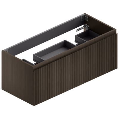 Meuble sous vasque suspendu placage noyer strié l.120 x H.46,5 x P.50,5 cm, pour double vasque, Pura+
