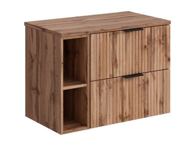 Meuble sous vasque suspendu strié avec niches - Naturel clair - L80 cm - ZEVARA