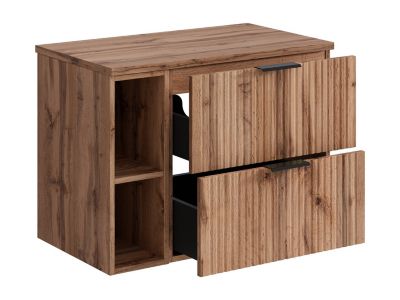 Meuble sous vasque suspendu strié avec niches - Naturel clair - L80 cm - ZEVARA