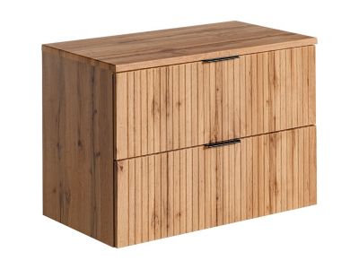 Meuble sous vasque suspendu strié avec planche - Naturel clair - L80 cm - ZEVARA