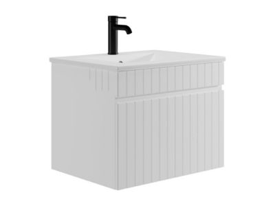 Meuble sous vasque suspendu strié blanc avec vasque à encastrer - 60 cm - SATARA