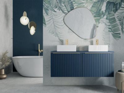 Meuble sous vasque suspendu strié bleu - 120 cm - JOSEPHA