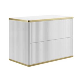 Meuble sous vasque suspendu strié liseré doré - Blanc - L80 cm - KELIZA