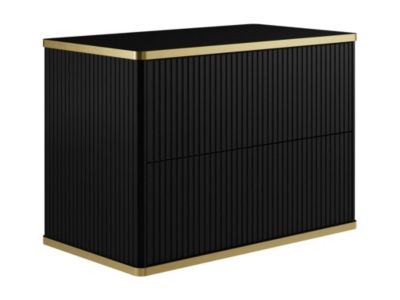 Meuble sous vasque suspendu strié liseré doré - Noir - L80 cm - KELIZA