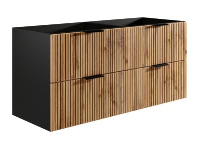 Meuble sous vasque suspendu strié - Naturel clair et noir - 120 cm - MADELA