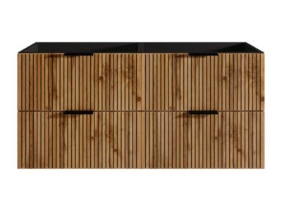 Meuble sous vasque suspendu strié - Naturel clair et noir - 120 cm - MADELA
