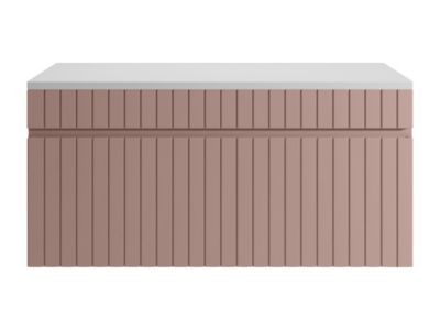 Meuble sous vasque suspendu strié rose avec planche - 100 cm - SATARA