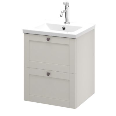 Meuble sous vasque suspendu taupe l.50 cm 2 tiroirs Imandra + plan vasque blanc céramique Nira, GoodHome