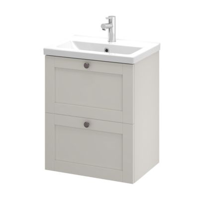 Meuble sous vasque suspendu taupe l.50 cm 2 tiroirs Imandra + plan vasque faible profondeur blanc céramique Nira, GoodHome