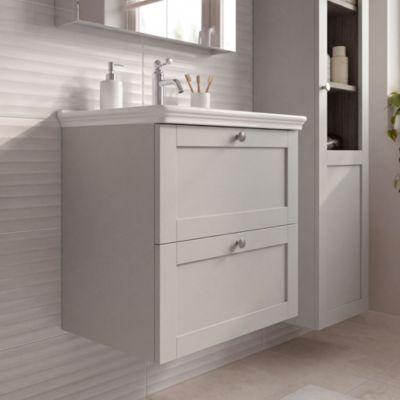 Meuble sous vasque suspendu taupe l.60 cm 2 tiroirs Imandra + plan vasque blanc céramique Endell, GoodHome