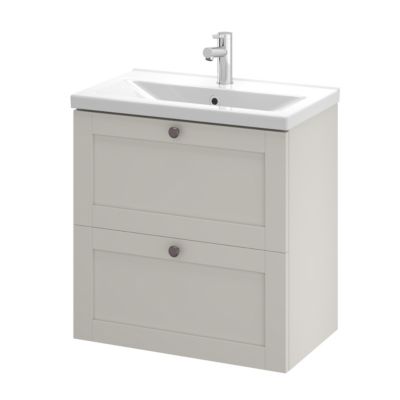 Meuble sous vasque suspendu taupe l.60 cm 2 tiroirs Imandra + plan vasque faible profondeur blanc céramique Nira, GoodHome