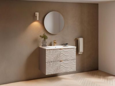 Meuble sous vasque suspendu texturé - Beige - 80 cm - RINAREL