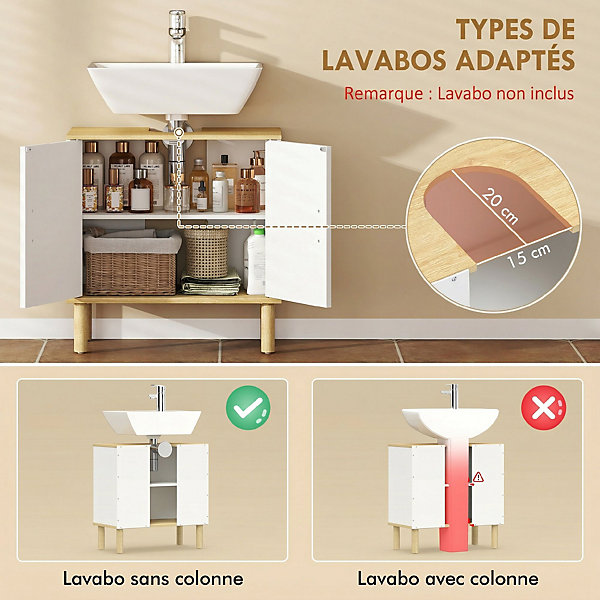 Meuble sous lavabo - HOMCOM - étagère réglable - plan de toilette effet marbre - 60 x 30 x 63 cm - chêne Meuble sous lavabo - HOMCOM - étagère réglable - plan de toilette effet marbre - 60 x 30 x 63 cm - chêne