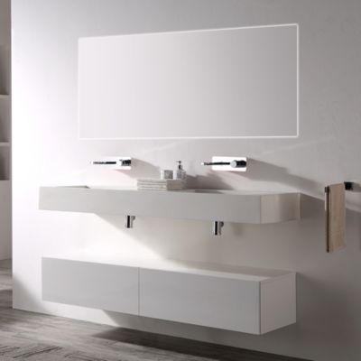 Meuble sous vasque TLB150, 150x43x28cm, Blanc brillant, TWG16