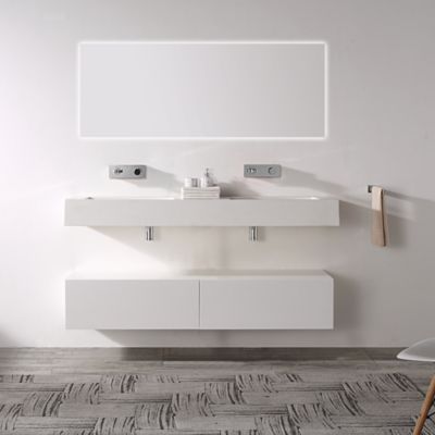 Meuble sous vasque TLB150, 150x43x28cm, Blanc brillant, TWG16