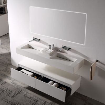 Meuble sous vasque TLB150, 150x43x28cm, Blanc brillant, TWG16