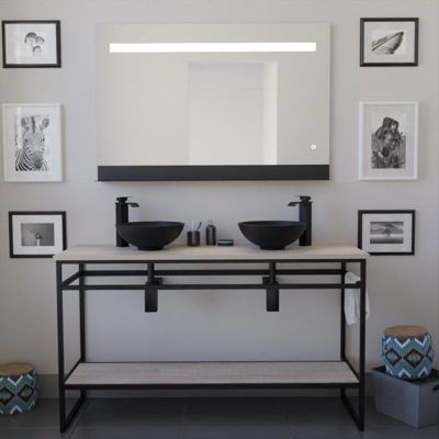 Meuble STRUCTURA 140 cm avec deux vasques à poser et miroir led Etal- Noir