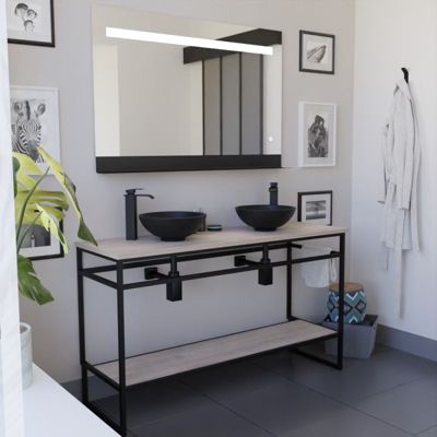 Meuble STRUCTURA 140 cm avec deux vasques à poser et miroir led Etal- Noir