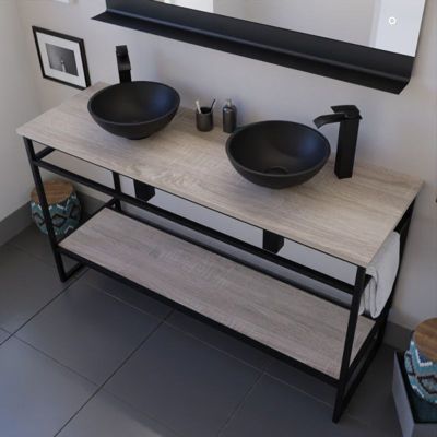 Meuble STRUCTURA 140 cm avec deux vasques à poser et miroir led Etal- Noir
