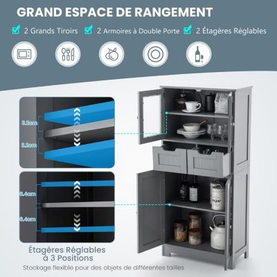 Meuble sur Pied de Salle de Bain,2 Tiroirs et 1 Cabinet Clôturé,Avec Étagère Ajustable,Compartiment à Porte en Verre Trempé