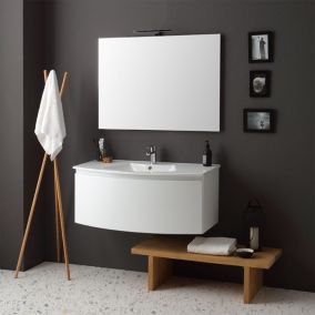 Meuble suspendu blanc pour salle de bains 102 cm avec lavabo et miroir - riva