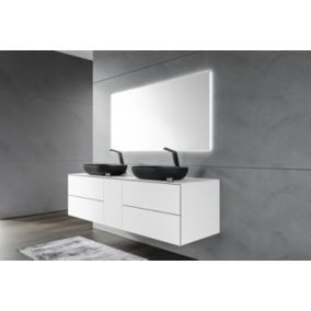 Meuble suspendu MDF design avec tiroirs pour vasque à poser, Blanc, 160x52x48cm, ARCTIC 1600