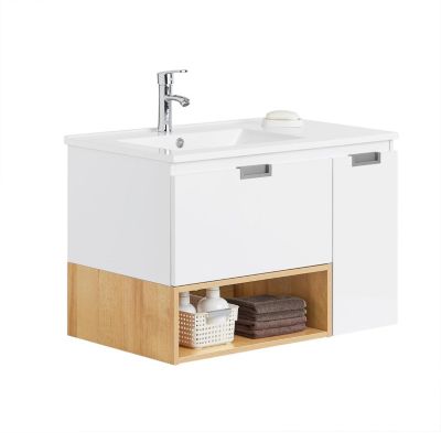 Meuble Suspendu pour Lavabo,Armoire Salle de Bain avec 1 Tiroir et 1 Porte BZR178-WN SoBuy
