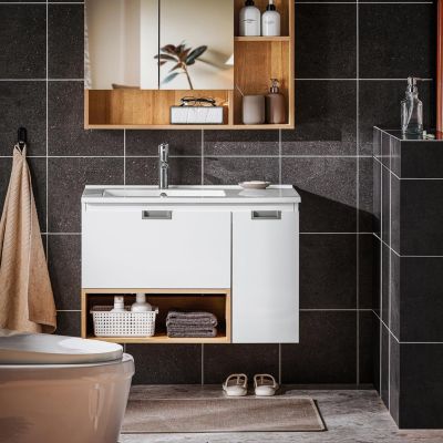Meuble Suspendu pour Lavabo,Armoire Salle de Bain avec 1 Tiroir et 1 Porte BZR178-WN SoBuy