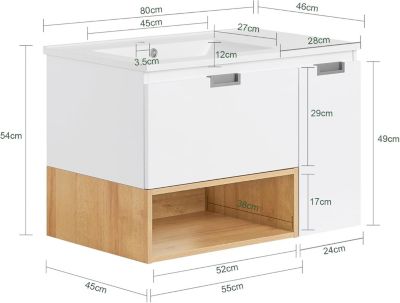 Meuble Suspendu pour Lavabo,Armoire Salle de Bain avec 1 Tiroir et 1 Porte BZR178-WN SoBuy