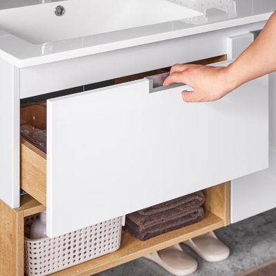 Meuble Suspendu pour Lavabo,Armoire Salle de Bain avec 1 Tiroir et 1 Porte BZR178-WN SoBuy