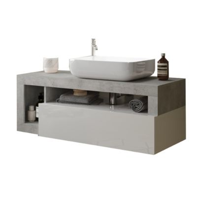 Meuble suspendu salle de bain couleur gris béton et blanc 110cm GAMA