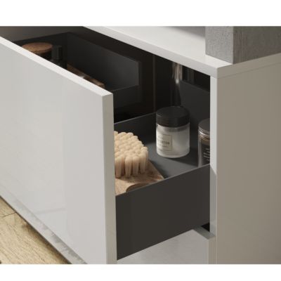 Meuble suspendu salle de bain couleur gris béton et blanc 110cm GAMA