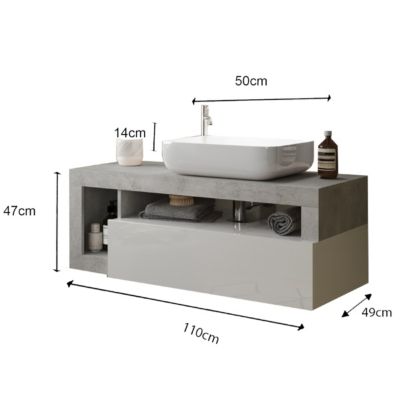 Meuble suspendu salle de bain couleur gris béton et blanc 110cm GAMA