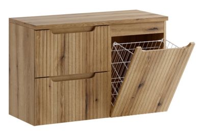 Meuble suspendu sous vasque 90 cm avec panier à linge et plan NOVA chêne Coast Evoke
