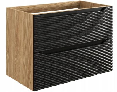 Meuble suspendu sous vasque OCEAN chêne et noir 80 cm - 2 tiroirs façades 3D