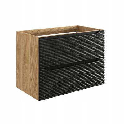 Meuble suspendu sous vasque OCEAN chêne et noir 80 cm - 2 tiroirs façades 3D