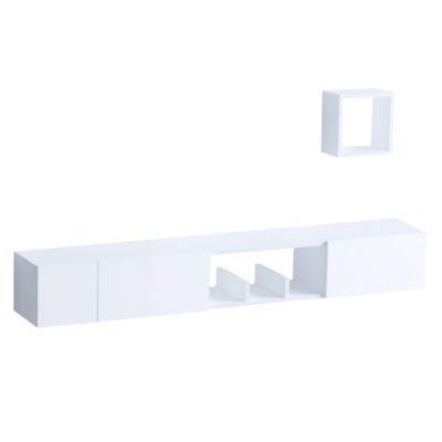 Meuble suspendu TV 3 portes 1 niche blanc L180 cm - PANDORA