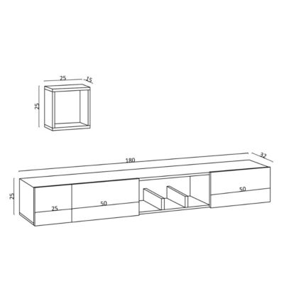 Meuble suspendu TV 3 portes 1 niche blanc L180 cm - PANDORA
