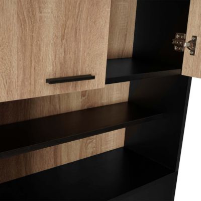 Meuble étagères de rangement dessus machine à laver et WC WALLIS noir et bois façon hêtre