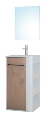 Meuble tout en un compact l.44 x H.84 cm blanc mat et porte effet bois, Ondee Nova
