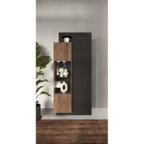 Meuble TV 1 porte 1 tiroir, collection DOMI, gris anthracite/chêne foncé, pour salon design