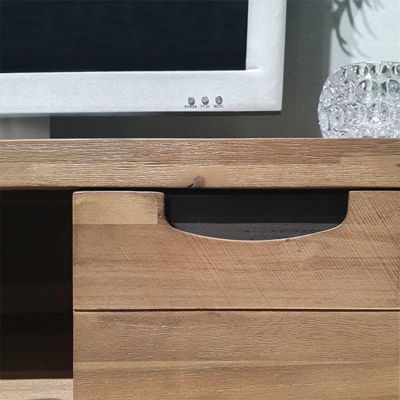 Meuble TV 1 porte 2 niches en bois d'acacia et métal - MAYBEL