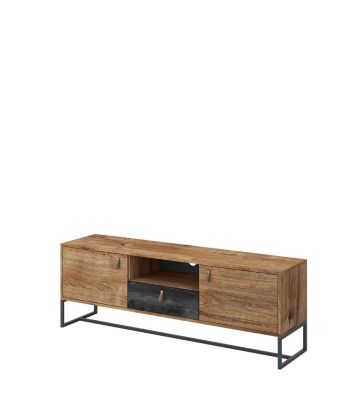 Meuble TV : 1 Tiroir, 3 Étagères, Chêne Ribbeck / Pierre Noire, 153 X 54 X 39 Cm