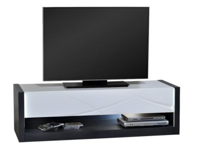 Meuble TV 1 tiroir et 1 niche - Avec LEDs - Anthracite et blanc laqué - LUDMILA