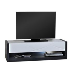 Meuble TV 1 tiroir et 1 niche - Avec LEDs - Anthracite et blanc laqué - LUDMILA