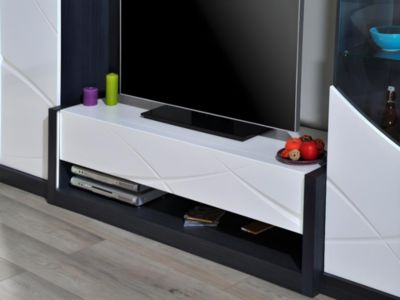 Meuble TV 1 tiroir et 1 niche - Avec LEDs - Anthracite et blanc laqué - LUDMILA